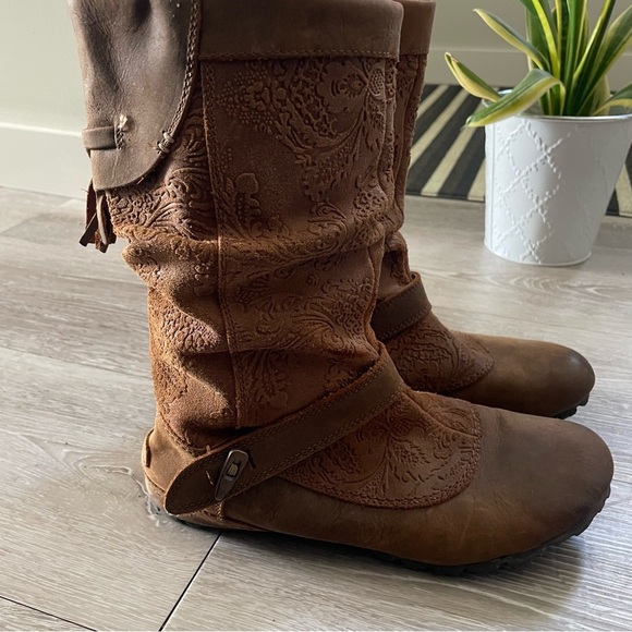 Merrell Haven Pull On Boots Slouchy Boho Bohemian Leather Suede Oak Brown - Picture 4 of 9